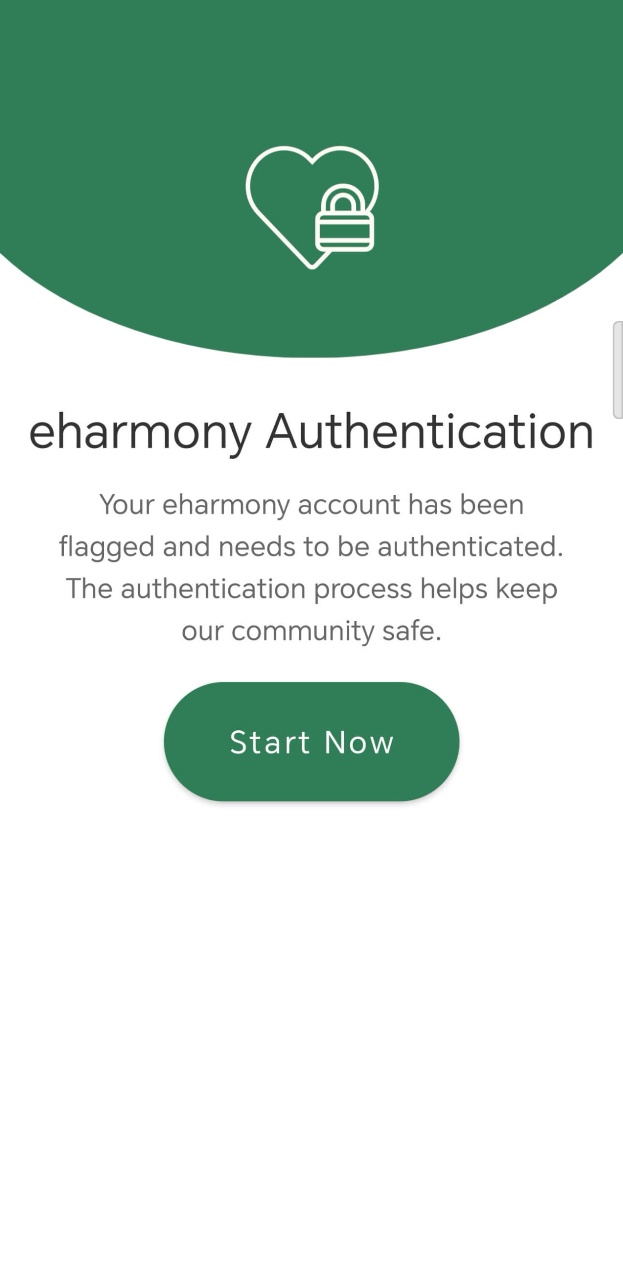 eHarmony Account Authentication Flagged screenshot