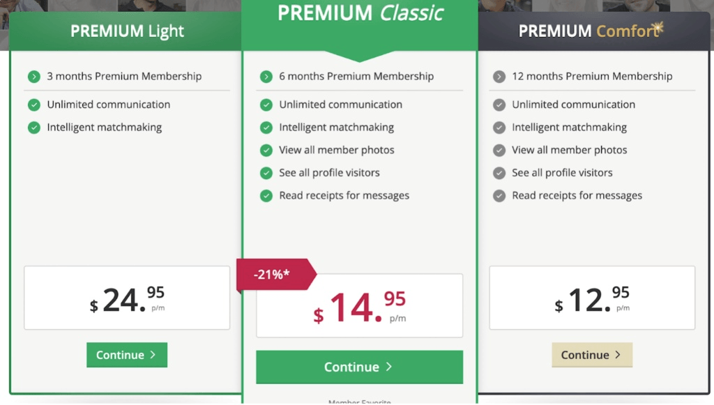 EliteSingles premium membership pricing table