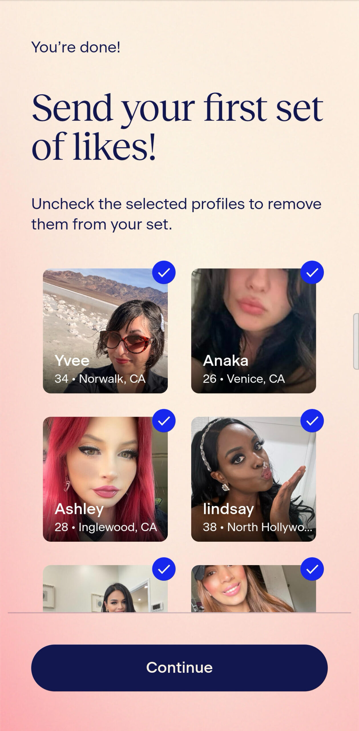 Match app first curated likes screen