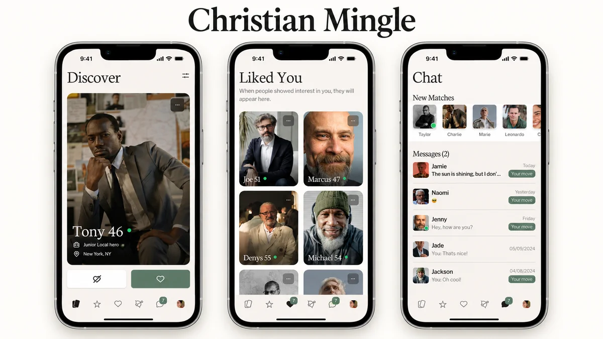 Christian Mingle local matches interface on mobile and desktop