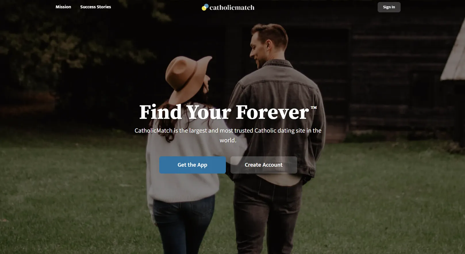 CatholicMatch homepage showing the Find Your Forever hero for Catholic dating.