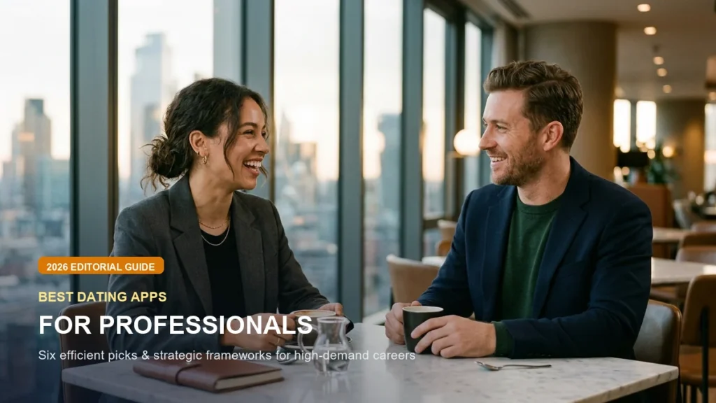 Best dating apps for professionals guide banner showing modern urban singles